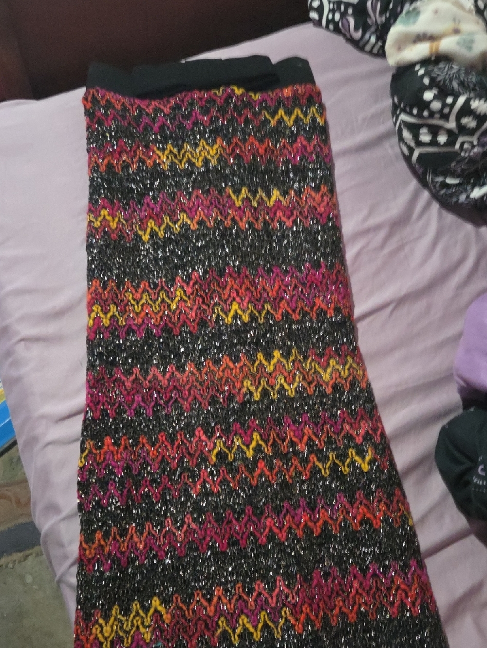 Pierre Cardin Black Maxi Dress with Pink, Orange & Yellow Chevron Knit